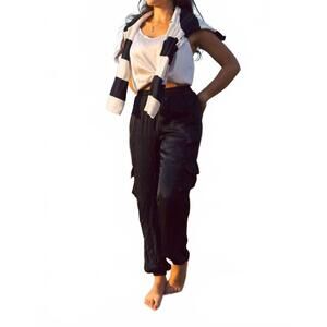 NEW RIVER + SKY eco-satin harlow pants in black